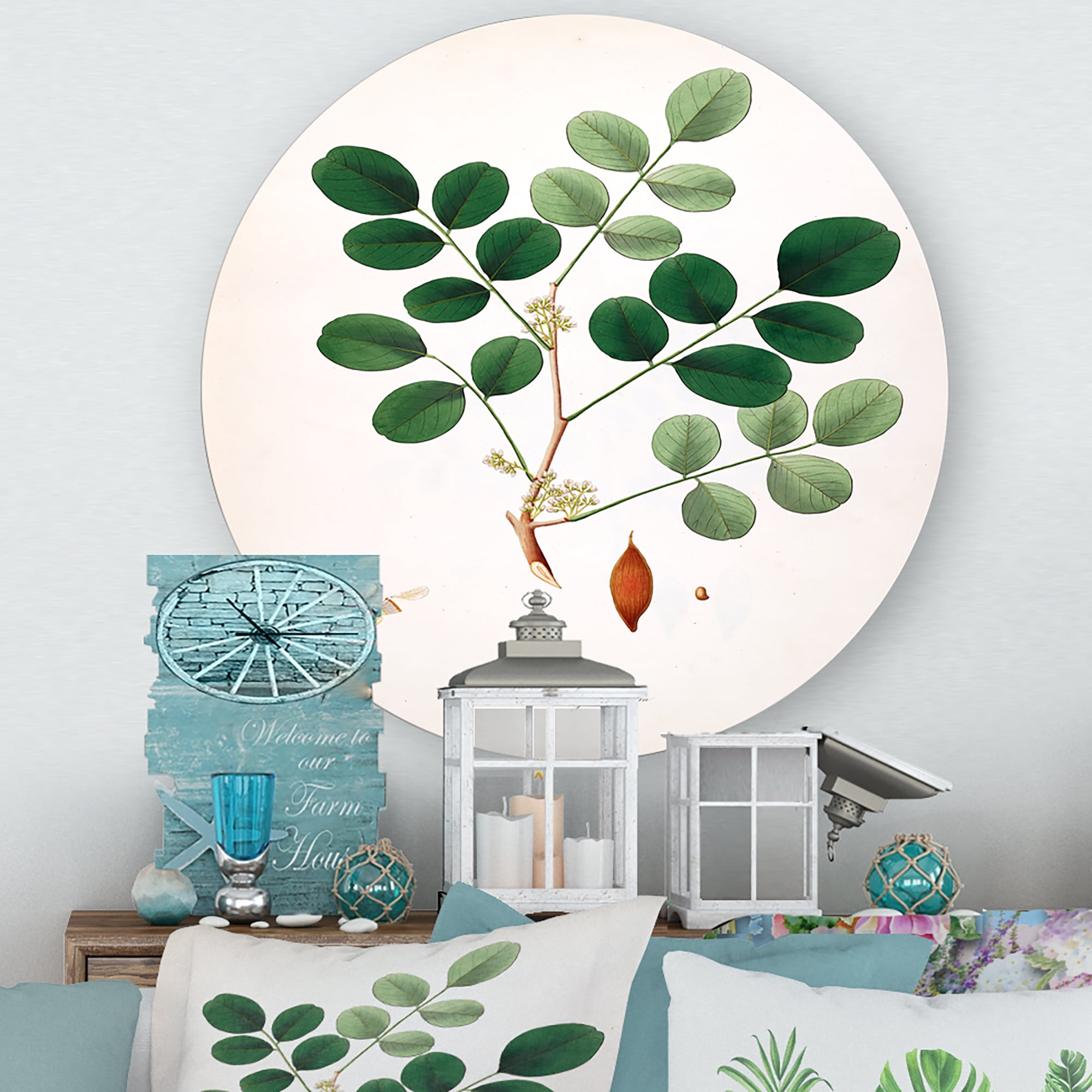 Designart 'Ancient Plant Life XI' Farmhouse Circle Metal Wall Art 23x23 - Disc of 23