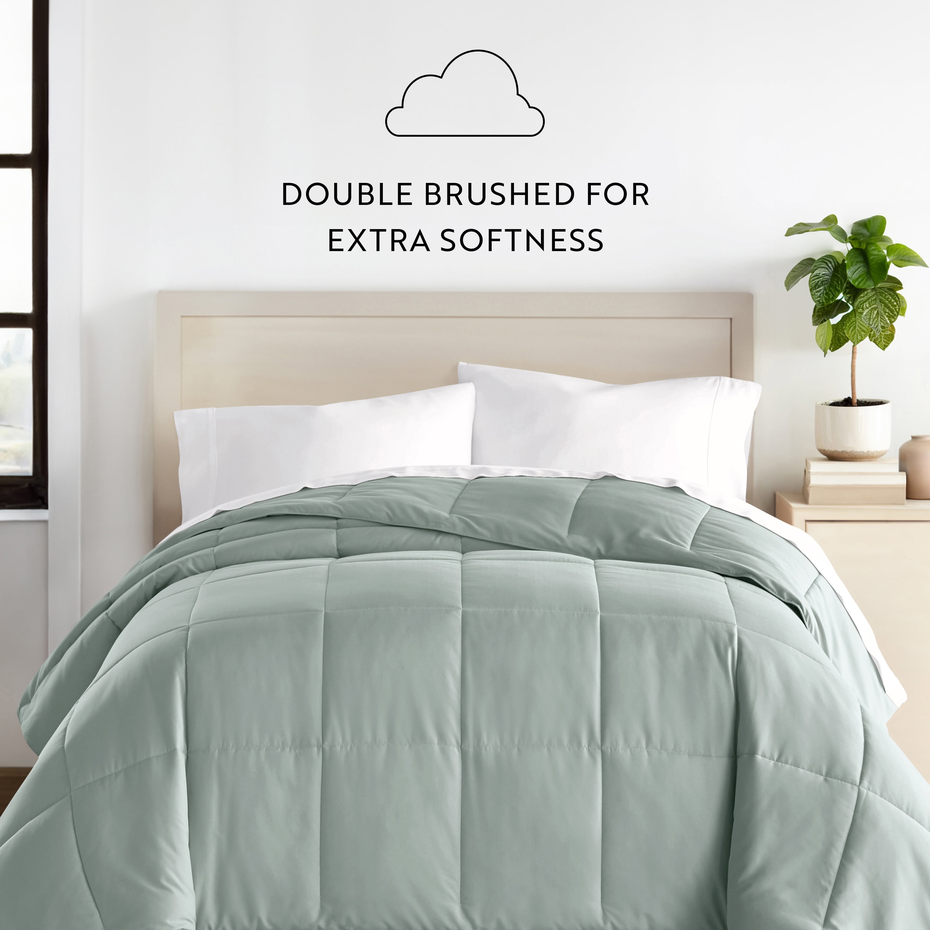 Breathable Cool Comforter All Season Lightweight Down-Alternative Solid Eucalyptus Green for King Size Bedding by Comfort Canopy