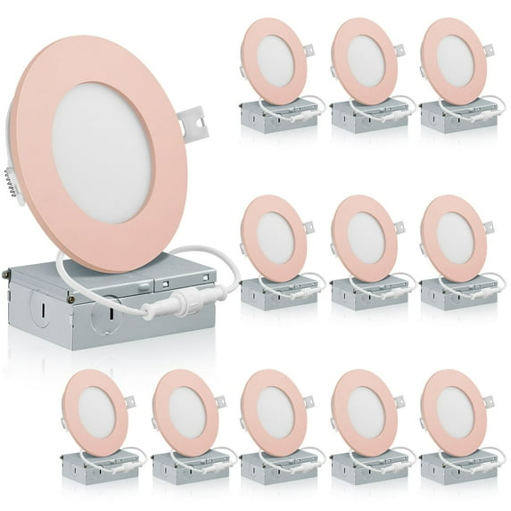 QPlus 4inch LED Recessed Lights, Aluminum Body, Daylight, Dimmable, 5000K, 12 Pack (Detachable Pink Trim)