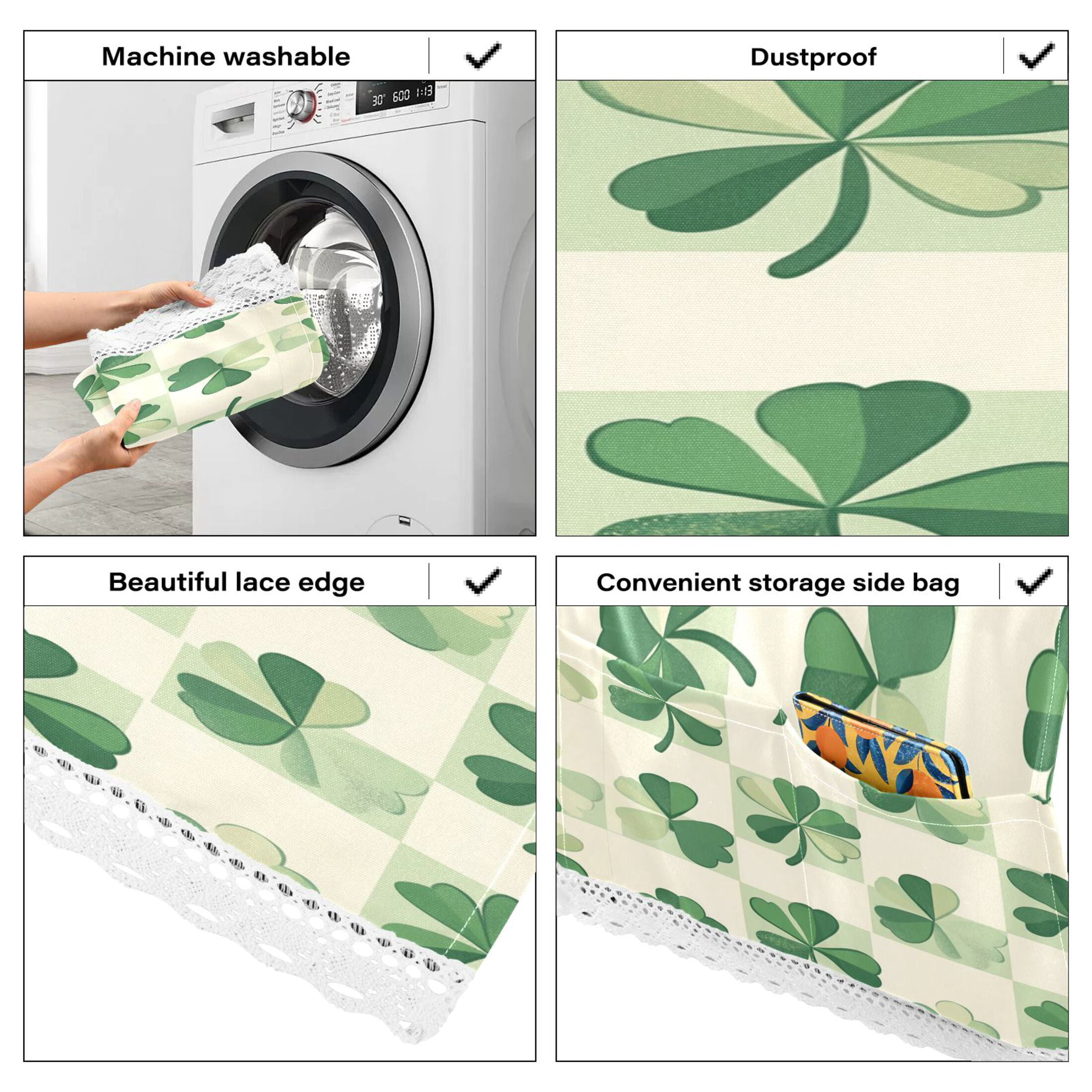 WOBOGO St Patricks Lucky Clover Washing Machine Cloth Dryer Refrigerator Top Cover Protective Non-Slip Mat For Kitchen Laundry
