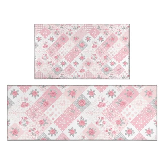 Pioneer Flower Floral Print Pattern Kitchen Rugs Sets Of 2, Anti Fatigue Non Slip Washable Floor Mats for Kitchen Sink Laundry, 17X30 Inch 17X47 Inch