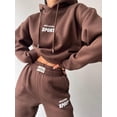 thumbnail image 4 of Women's Fleece Lined Sportswear Outfits, Letter Print Long Sleeve Hoodies + High Waist Jogger Pants Tracksuit, 4 of 9