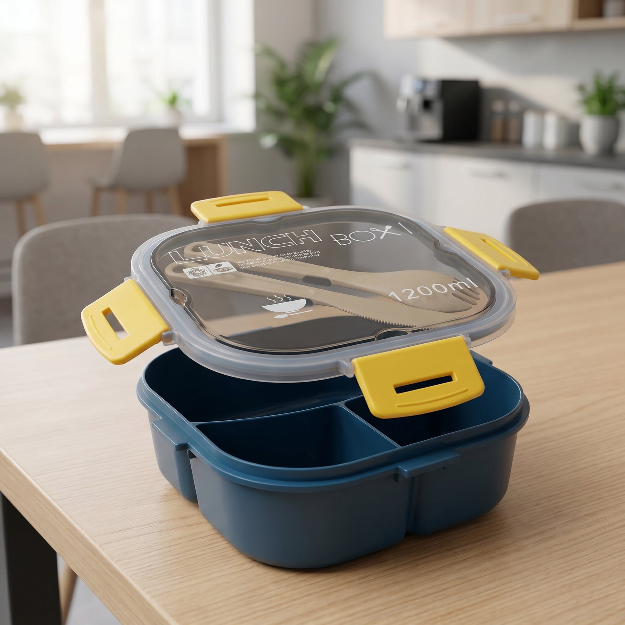 Unique Bargains 1200ml Leak-Proof Meal Prep Lunch Bento Box Blue-3
