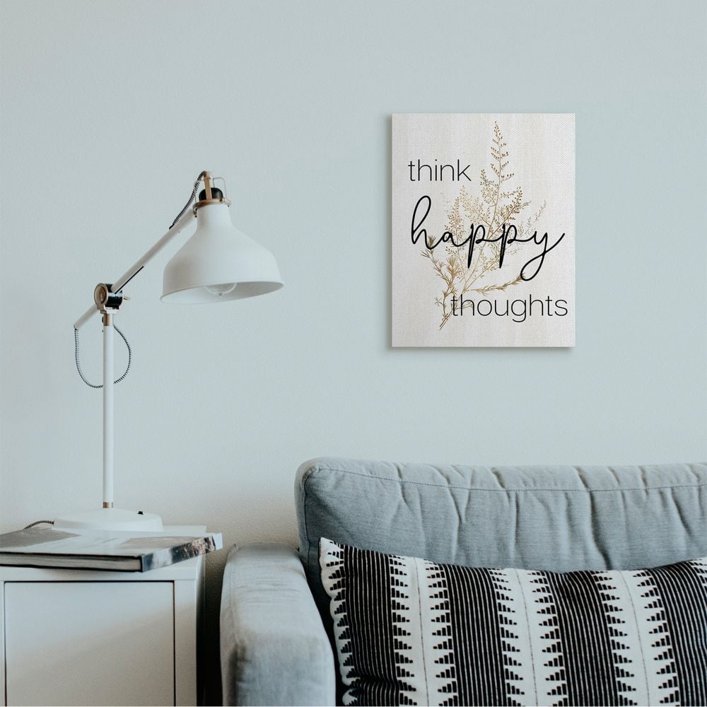 Stupell Industries Think Happy Thoughts Quote Minimal Thistle Design Canvas Wall Art Design by Daphne Polselli, 16" x 20"