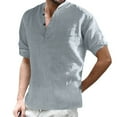 thumbnail image 2 of Yoodem Mens Shirts Men's T-shirts Men's Casual Solid Color Top Shirt Stand Collar Blouse Roll Up Sleeve Long Sleeve Fashion Top T Shirt Shirts for Men Gray 5XL, 2 of 7