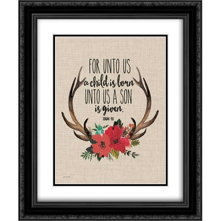 Us Antlers - Unto Us Antlers - Linen 2x Matted 20x24 Black Ornate Framed Art Print by Moulton, Jo