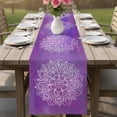 thumbnail image 4 of Boho Floral Table Runner - 70 Inch Long Purple Flowers Vintage Bohemian Watercolor Cotton and Linen Blended Dress Scarves Farmhouse Table Runner for Kitchen Dining, Coffee Table, 13" x 70", 4 of 8