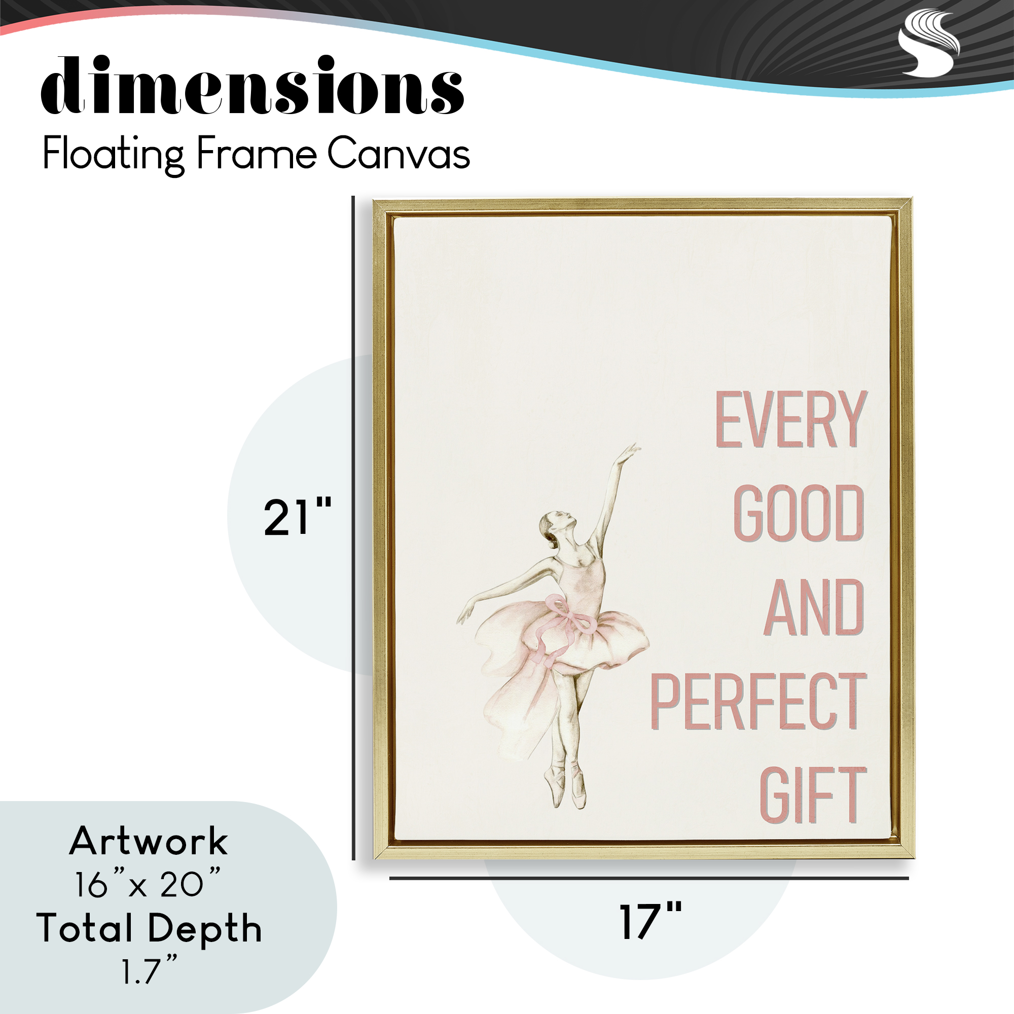 Good & Perfect Gift Ballerina Gold Framed Floater Canvas Wall Art, design by Kim Allen
