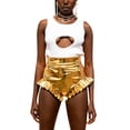 thumbnail image 2 of Opperiaya Women?s Shiny Metallic Shorts High Waist Ruffle Trim Short Pants, 2 of 10