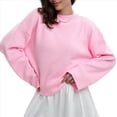 thumbnail image 3 of Suéteres de Cuello Redondo para Mujer, Conjuntos de Otoño, Tops de Punto Acanalado de Larga A Rosa M, 3 of 10