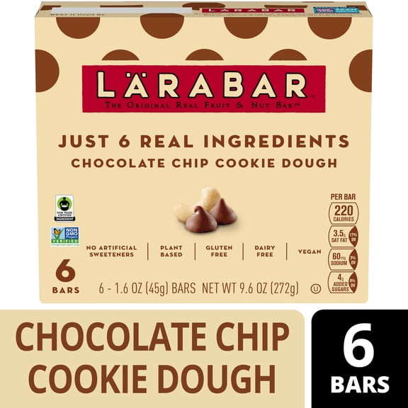 Larabar Chocolate Chip Cookie Dough, Fruit and Nut Bars, Gluten Free, 9.6 oz, 6 Count