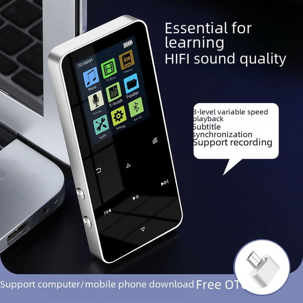 Reproductor de música MP3 Walkman de metal con Bluetooth 5.0 táctil y sin pérdida, edición para estudiantes, tarjeta de grabación MP4 externa