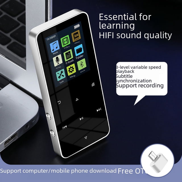 Reproductor de música MP3 Walkman de metal con Bluetooth 5.0 táctil y sin pérdida, edición para estudiantes, tarjeta de grabación MP4 externa