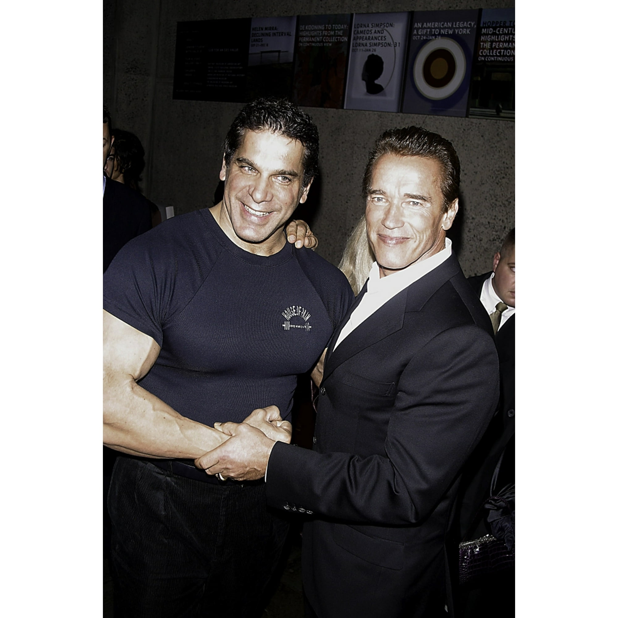 Arnold Schwarzenegger and Lou Ferrigno shaking hands at the 25th