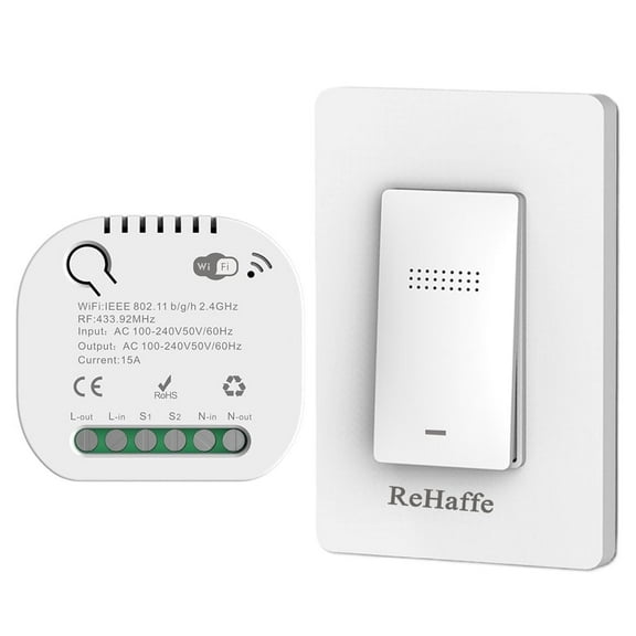 ReHaffe Wireless Kinetic Switch and Smart WiFi RF433 Receiver, Switch Module Controlled by Tuya App,RF Switch No Wire,No Battery Required, 100 ft RF Range Distance