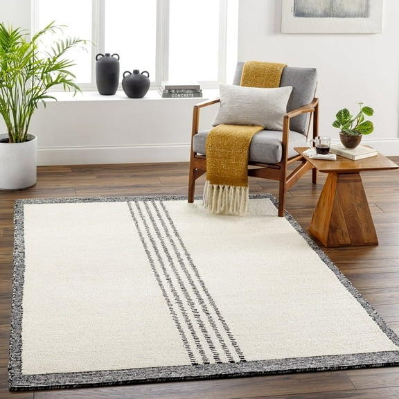 Livabliss Wool Rugs for Living Room, 2x3 Brook Modern Black Area Rug, Bedroom Dining Room Home Decor Handmade Carpet (2' x 3')