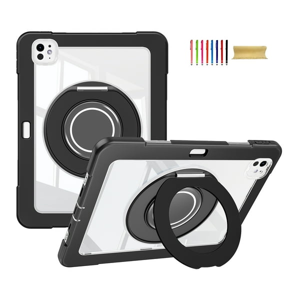 Allytechgroup Rugged Clear Case for iPad Pro 11 2022/2021/2020/2018/ iPad Air 4 5 Case, Clear Back Rotating Stand Handle Kids Friendly Shockproof Case Cover for iPad Pro 11 4th 3rd 2nd 1st Gen,Black