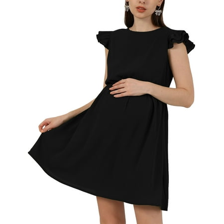 

Women Maternity Dress Fly Sleeve Crew Neck Solid Mini Dress Pregnancy Dress for Casual Daily