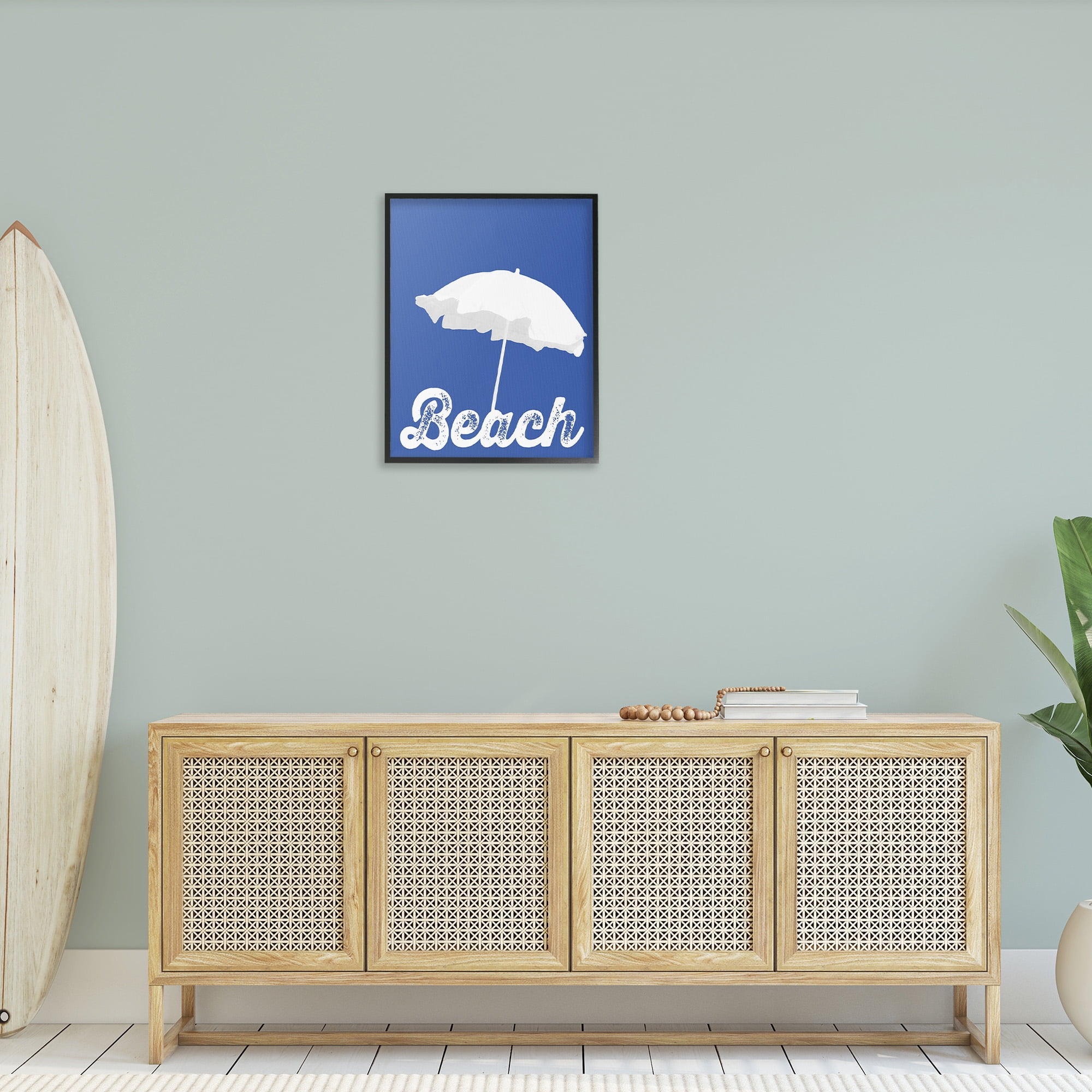 Stupell Industries Vintage Beach Umbrella Nature Painting Black Framed Art Print Wall Art, 24 x 30