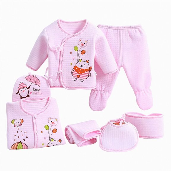 CAUYDY Preemie Girls Going Home Outfits Baby Boys Sleepwear Unisex Infant Layette Long Sleeved Shirt Hat Pants Bib Bellyband 7Pcs Cotton Set Fall Sizes 0-3 Months,Light Pink