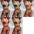 thumbnail image 6 of 1 Set Women Bikini Set Solid Color Multi Spaghetti Strap Cross Halter Neck Lace-up High Waist Three-pointed Backless Quick Dry Soft Summer Vacation Swimsuit Set Bathing Suit, 6 of 7