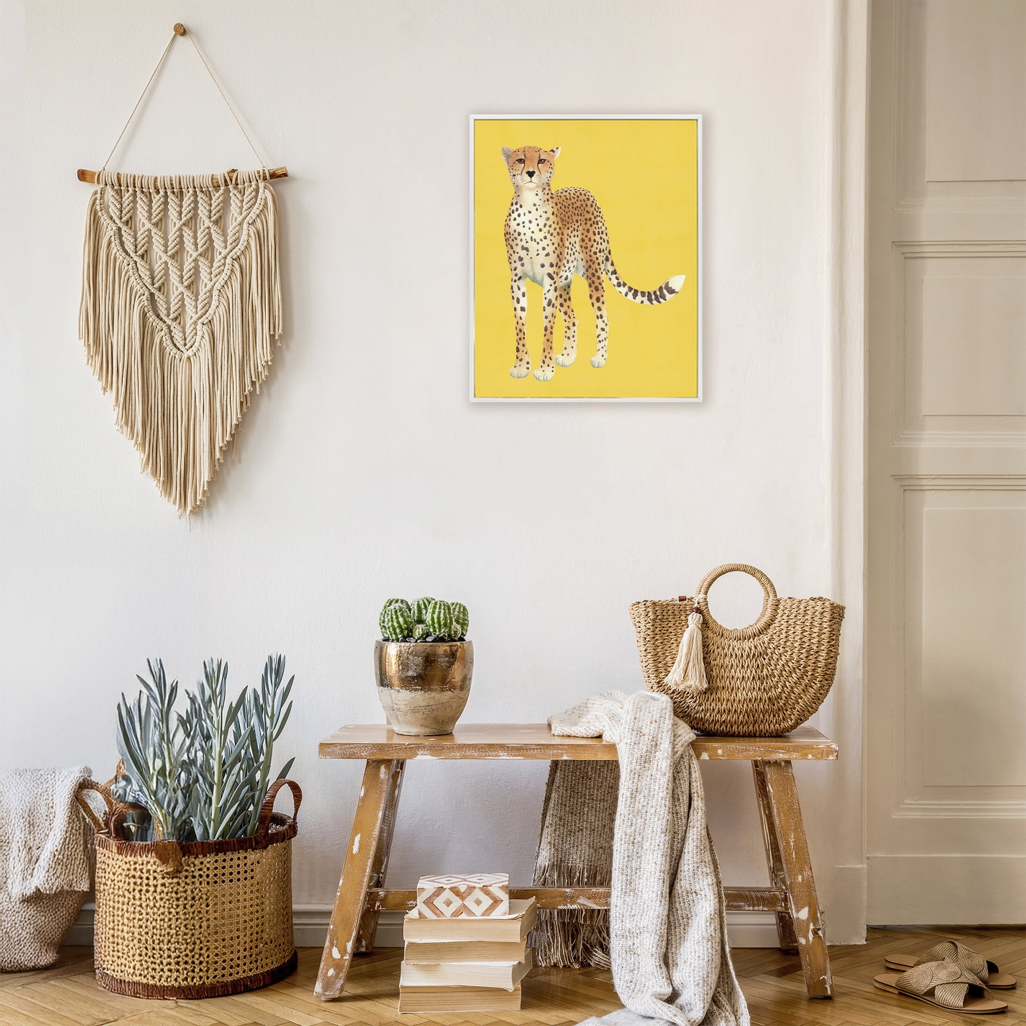 Stupell Industries Exotic Cheetah over Yellow White Framed Giclee Art, design by Karolina Sato