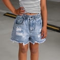 thumbnail image 4 of RMGVDSD Girls Ripped Jeans Shorts Distressed Denim Shorts Girls' Summer High Rise Denim Shorts Raw Hem Straight Leg Shorts Stylish Wear 11-12 Years, 4 of 7