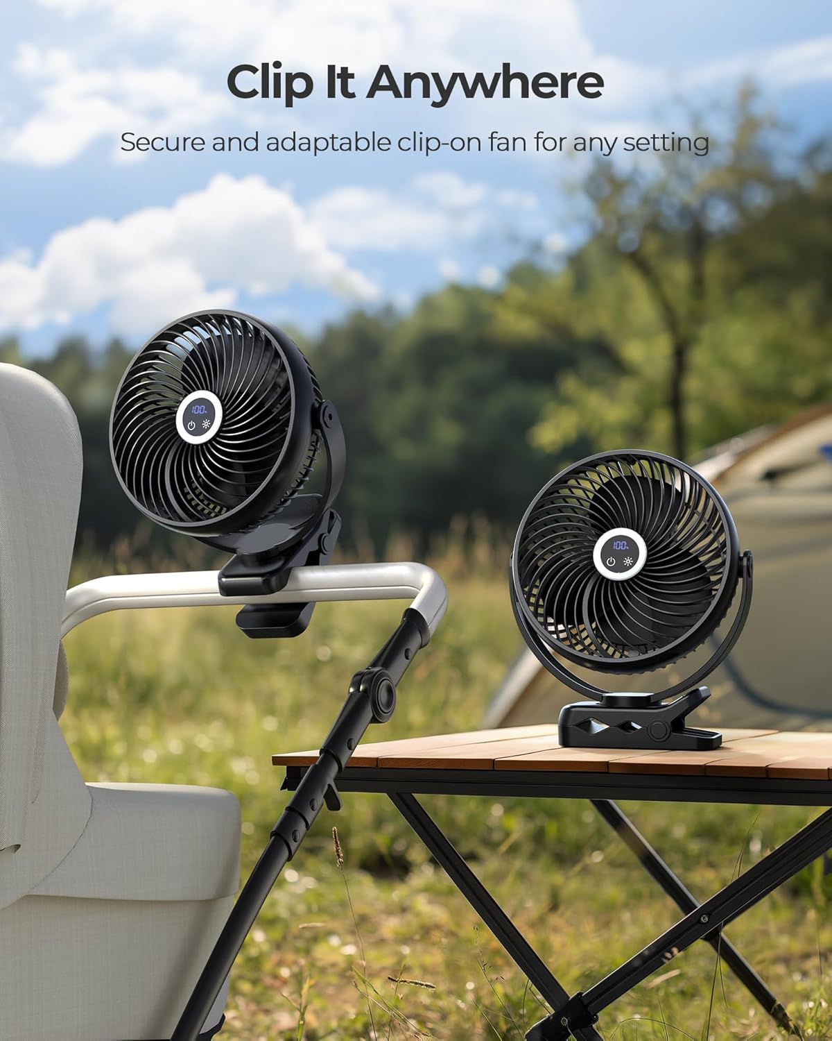 10000mAh Clip on Fan Rechargeable, 8-Inch Battery Operated Desk Fan, USB Fan, 4 Speeds, Strong Airflow, Sturdy Clamp for Golf Cart Office Desk Outdoor Travel Camping Tent Gym Treadmill,Black