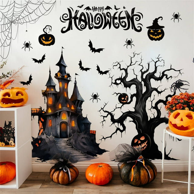 Wall Stickers,Halloween Witch Wall Decals Wall Window Sticker Decor Halloween Bat Wall Stickers Removable Peel And Stick Wall Decor For Bathroom Window Door Clings Decor. Custom Stickers,Black