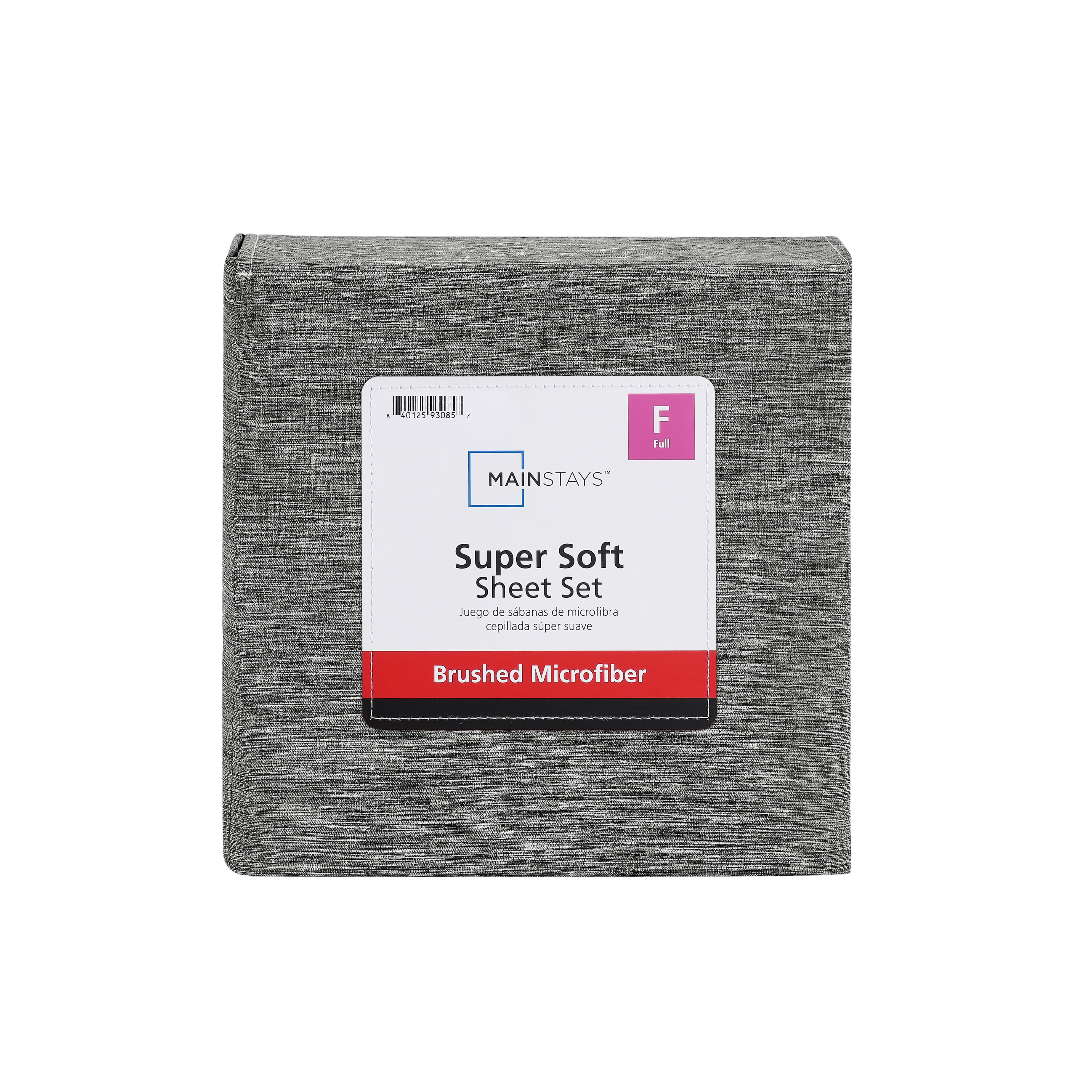 Mainstays Super Soft Textured Microfiber Bed Sheet Set, Full, Charcoal Grey, 4 Piece