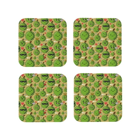 

Leather Coasters with Heat-resistant for Drinks Cute Love Durian Cup Coasters Cup Pad Mat for Tabletop Protection Coffee Table Office Desk and Housewarming Gift