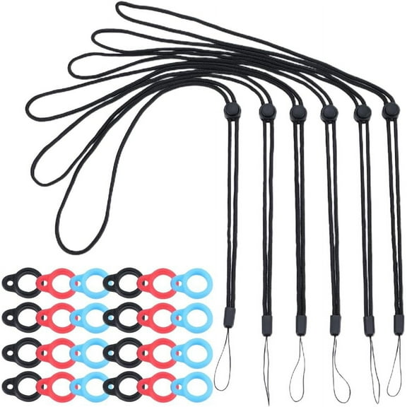 6Pcs Adjustable Polyester Neck Lanyard for Pen Phone Badge Holder with 60Pcs 3 Colors Silicone Pendant Mixed Color 470~350x3.2mm
