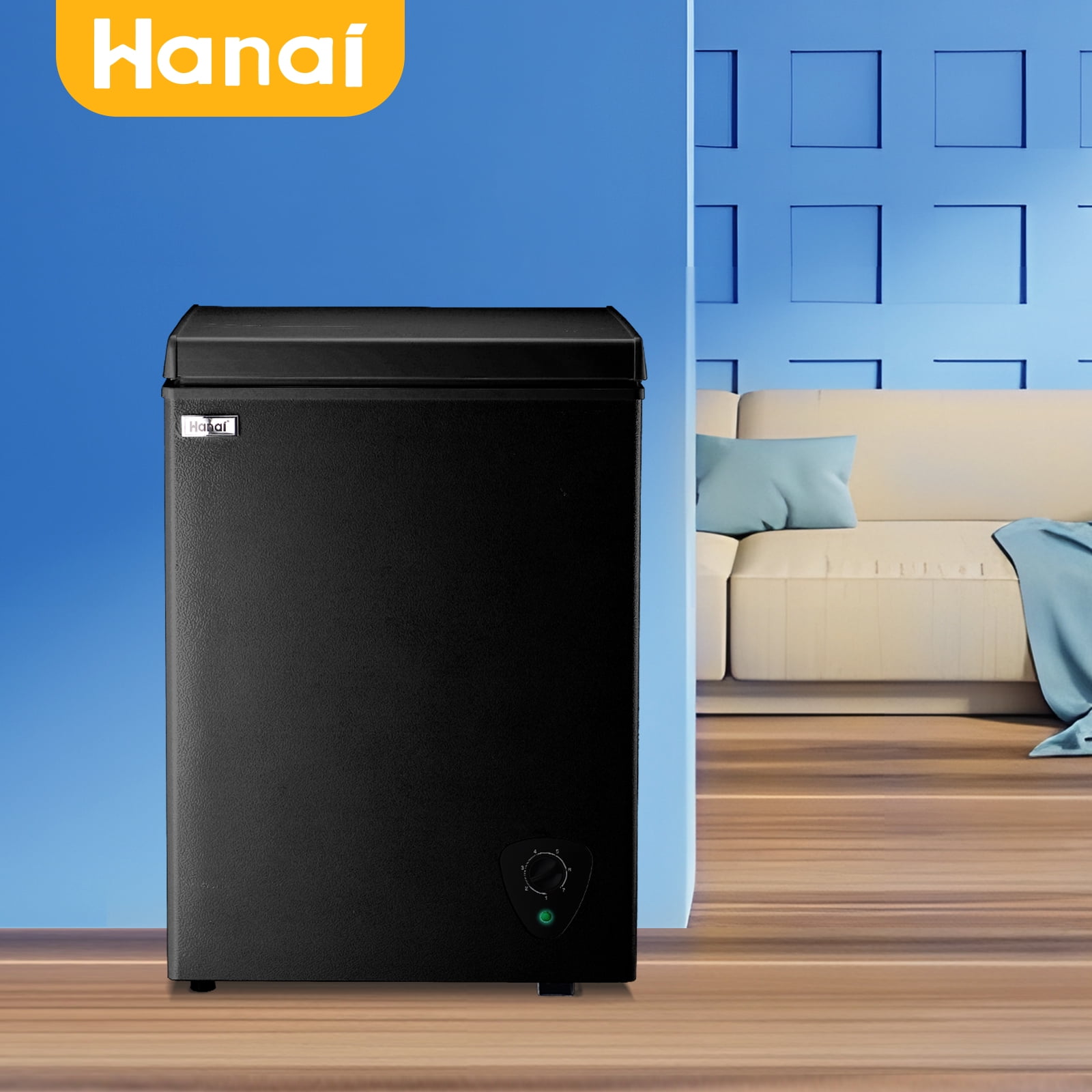 WANAI 3.5 Cu.ft Compact Freezer, Fast Cooling, Top Door Design, Energy-Efficient Deep Freezer Black