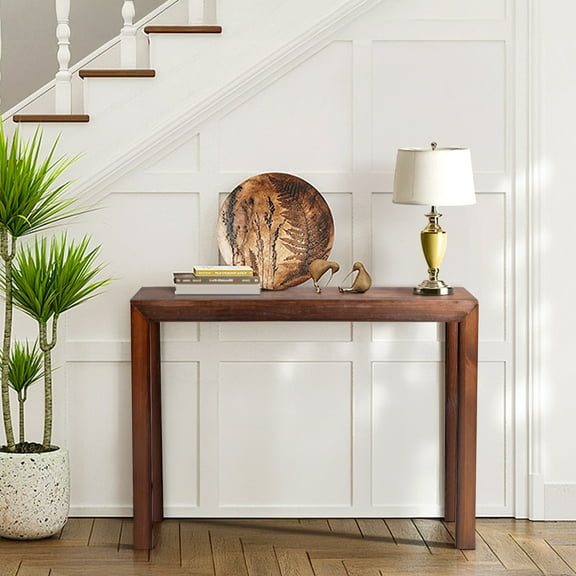 HiiKaa 46" Farmhouse Wood Entryway Table,Narrow Console Table with Storage Behind Couch Sofa Table for Entryway,Walnut