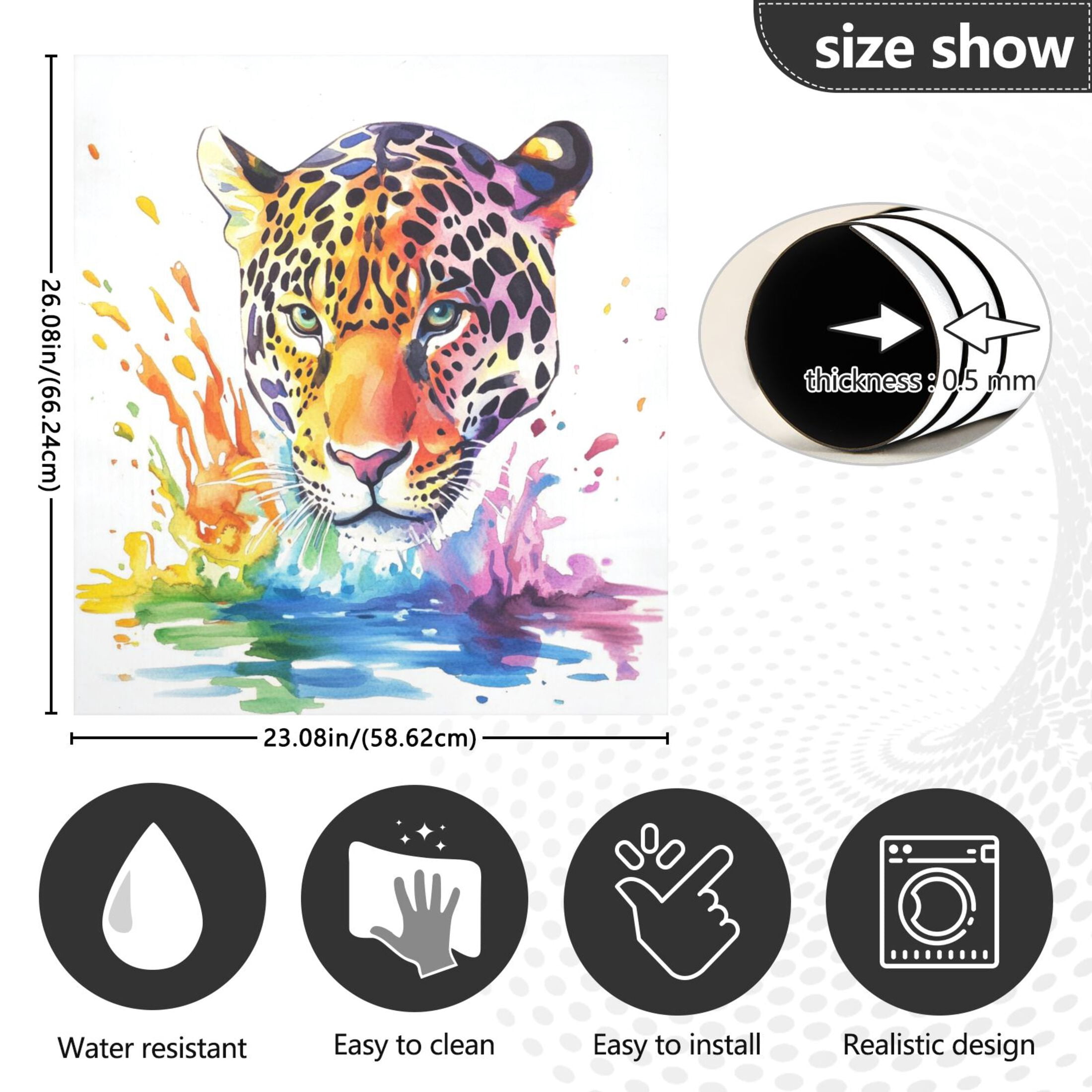 Dishwasher Magnetic Sticker 23x26 Inch Refrigerator Magnetic Sticker Washing Machine Magnetic Sticker Kitchen Panel Magnetic Sticker Home Decor Rainbow Watercolor Leopard