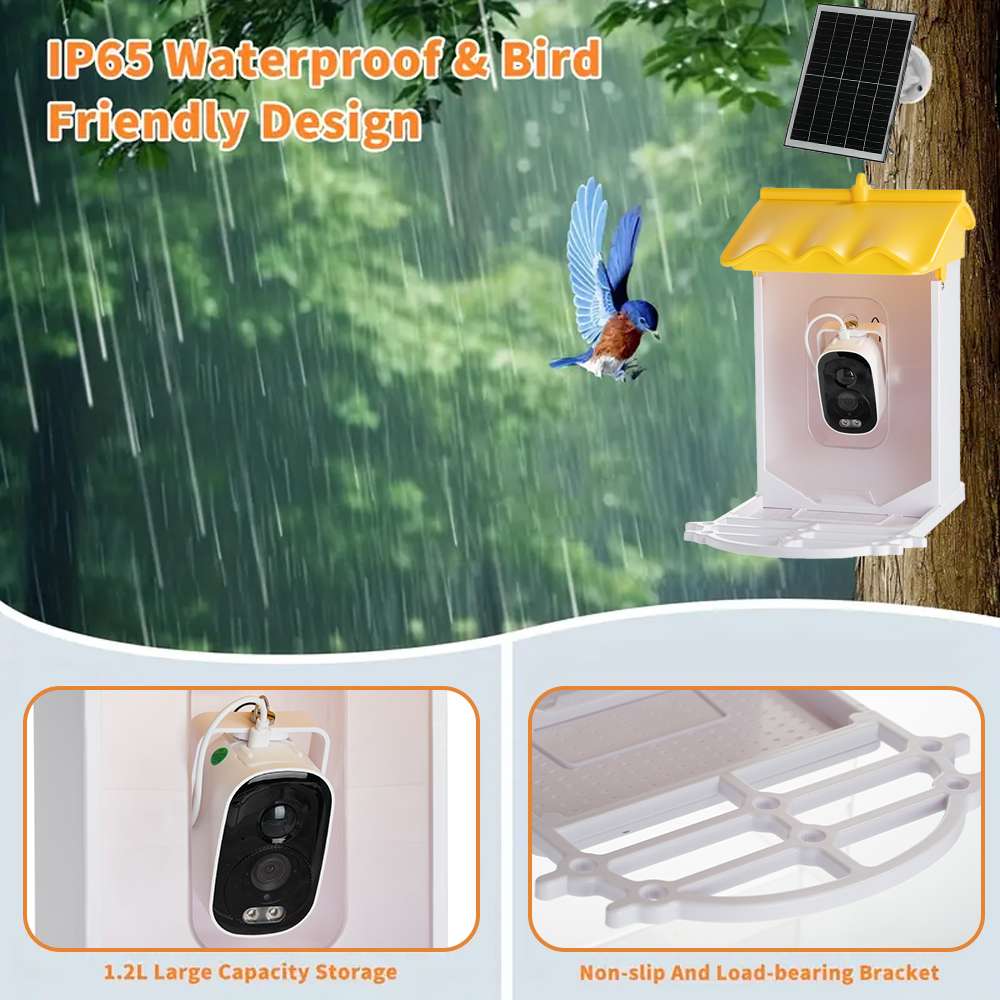 BOYOU Smart Bird Feeder with Camera, Solar Powered, 1080P HD, IP65 Waterproof, Outdoor