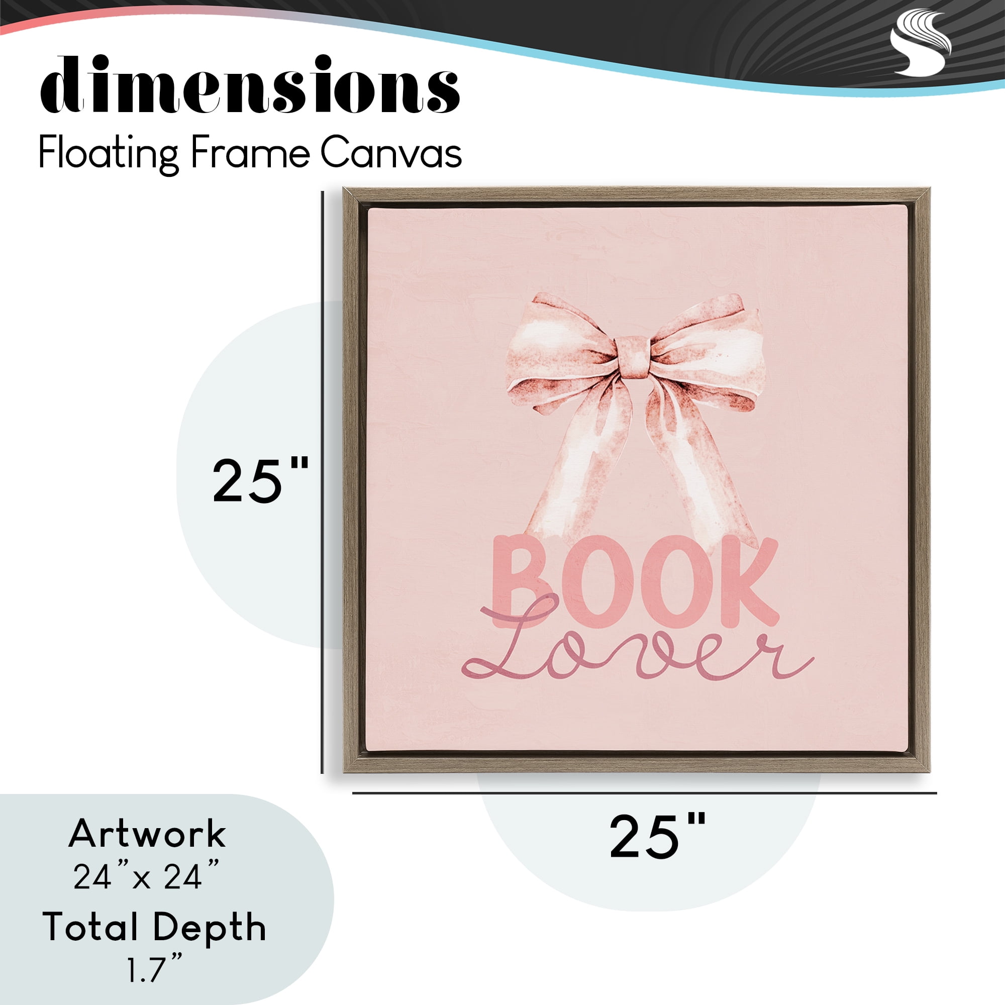 Blush Pink Book Lover Brown Framed Floater Canvas Wall Art, design by Kim Allen