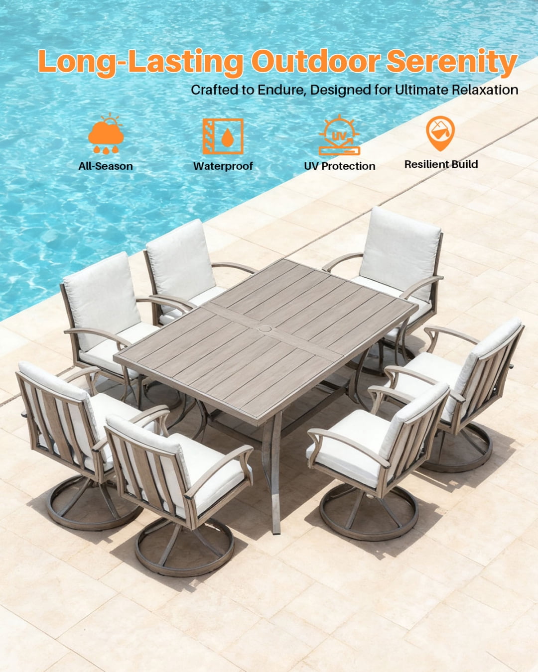 Outdoor Patio Dining Chairs Set of 2, 2-Piece Upgraded 3D double-layer textilene Swivel Patio Chairs, Limed Oak