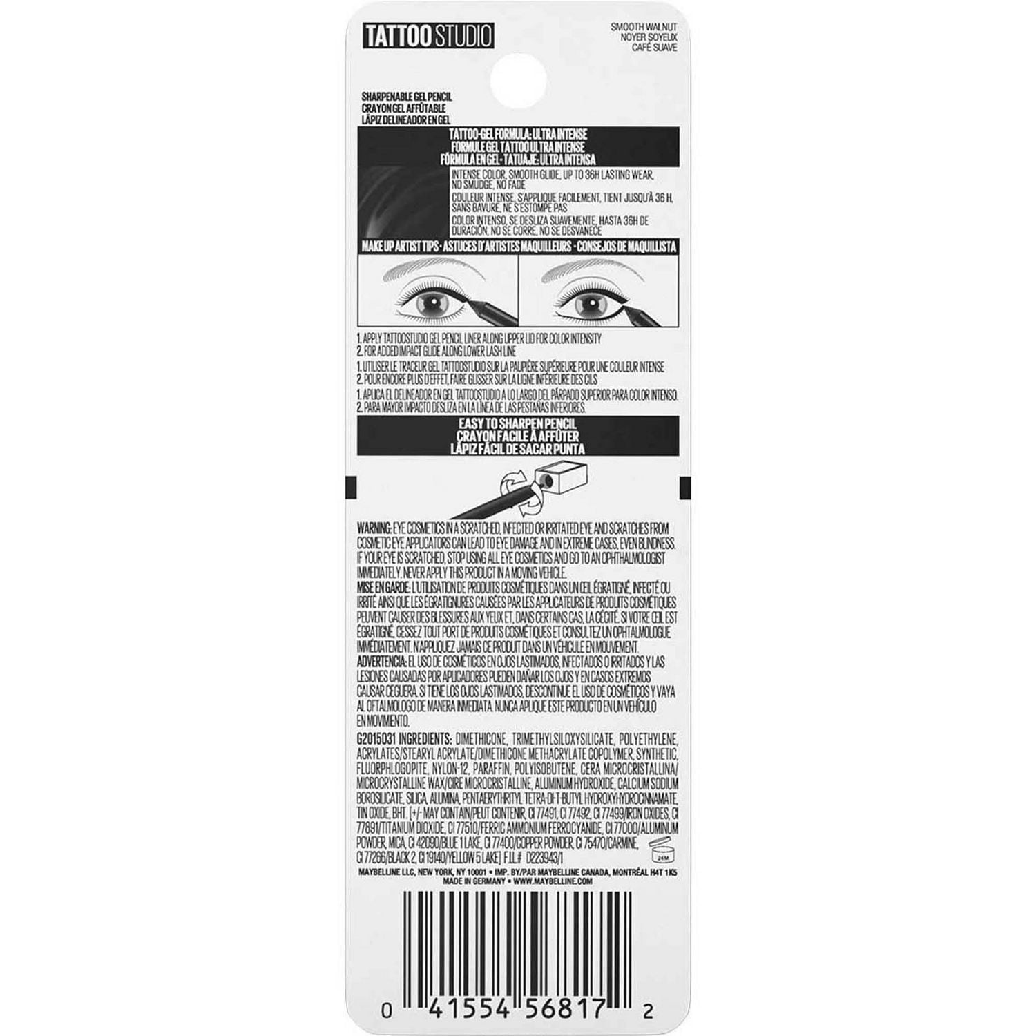 Maybelline New York, Crayon traceur gel aiguisable longue durée, Maquillage traceur, 1.1  mL 1,1 ml