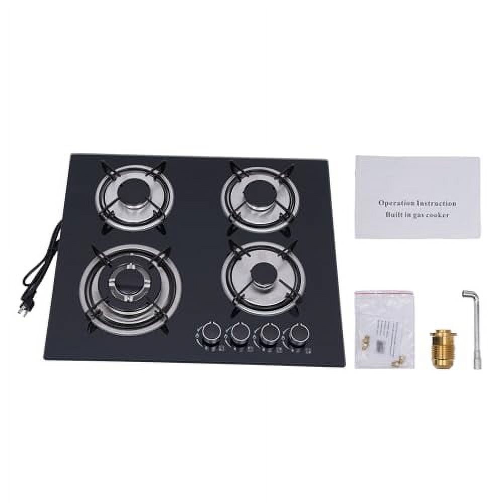4 Burner Gas Cooktops, 23In Built in Kitchen Stove Top Gas Cooktop, 2800Pa Glass Cooktop, Gas Stoves, Kitchen Frying Equipment for Homes Kitchen/Restaurant Cook