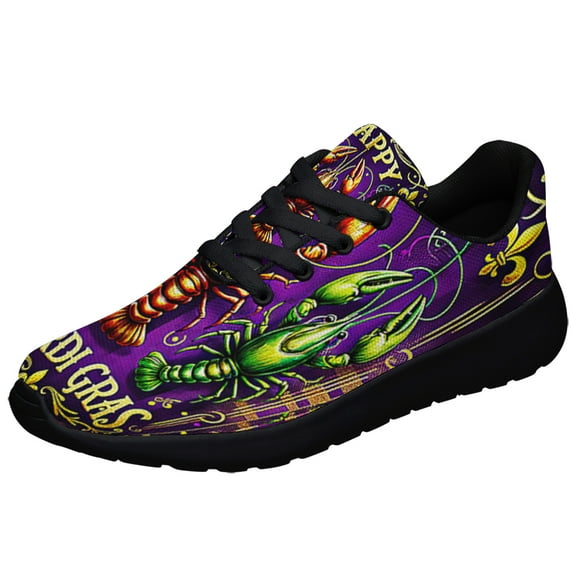 Crawfish Mardi Gras Beads Shoes Sneakers Black Size 3.5