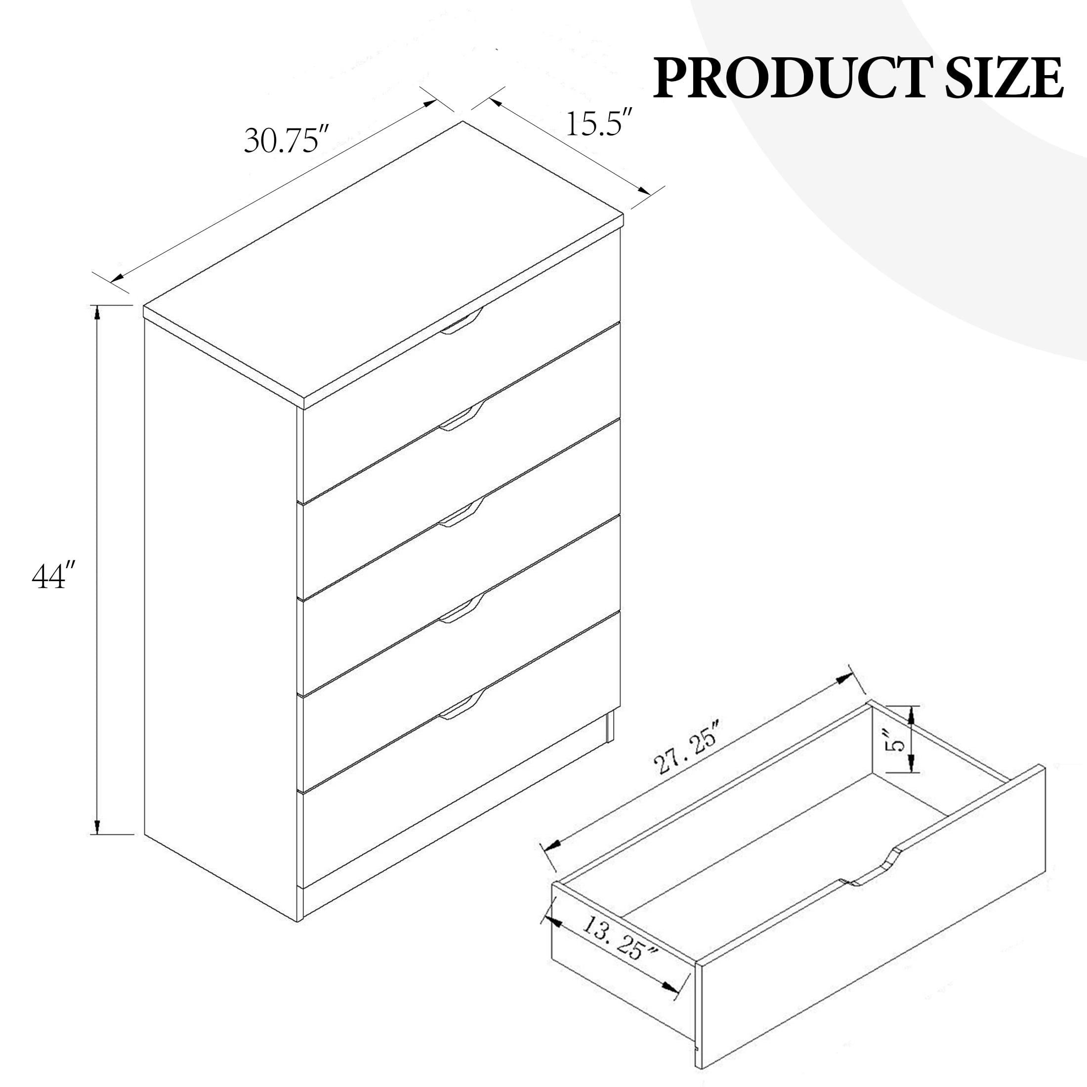 Aukfa 5 Tall Drawer Dresser Wide Chest of Drawers for Bedroom Entryway Living Room,Chocolate