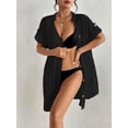 thumbnail image 6 of Bsubseach Women's Cotton Black V Neck Beachwear Bathing Suit Cover Up, Size L, 6 of 8