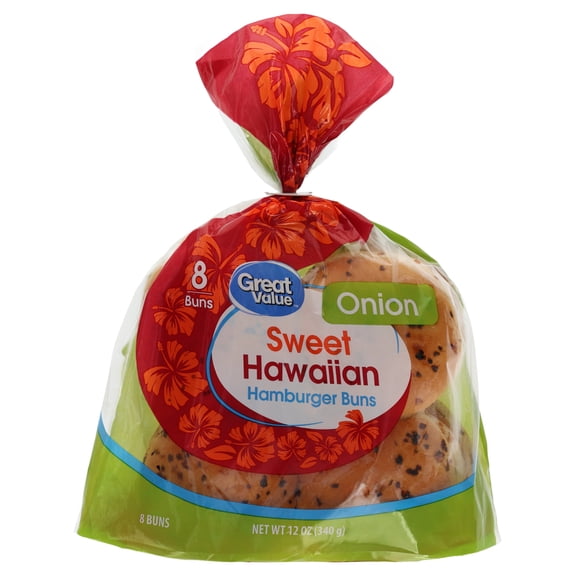 Great Value Sweet Hawaiian Onion Hamburger Buns, 12 oz, 8 Count