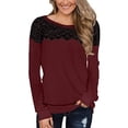 thumbnail image 3 of Mujeres otoño casual sólido o-cuello sexy manga larga encaje pulóver blusa camiseta tops Fridja  FKASFK2904, 3 of 8