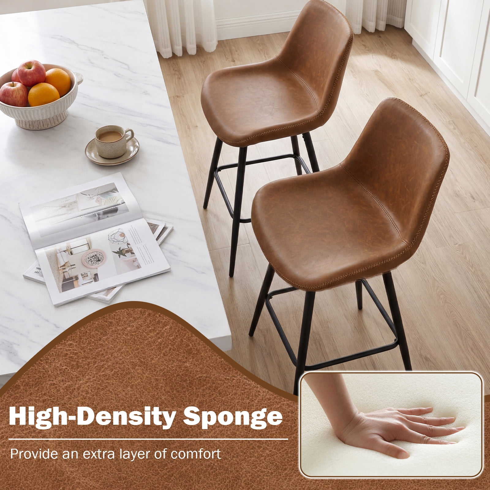 Gymax Bar Stools Set of 2 24 Inch Counter Height Bar Chairs w/ Backs & Footrests