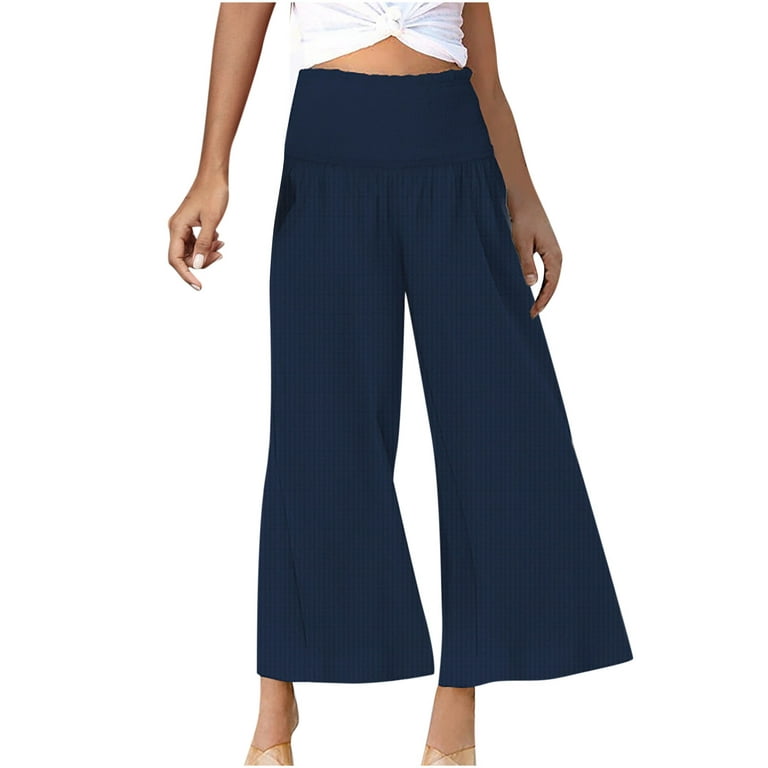 SELONE Work Pants for Women High Waist High Rise Baggy Wide Leg Casual Long  Pant Straight Leg Fashion Solid Color Pants Trousers Pants for Everyday  Wear Running Work Casual Event Navy S 