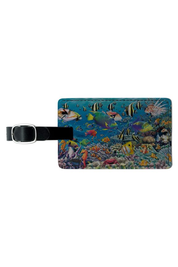 Ocean Coral Reef Angel Clown Fish Diving Rectangle Leather Luggage Card Suitcase Carry-On ID Tag