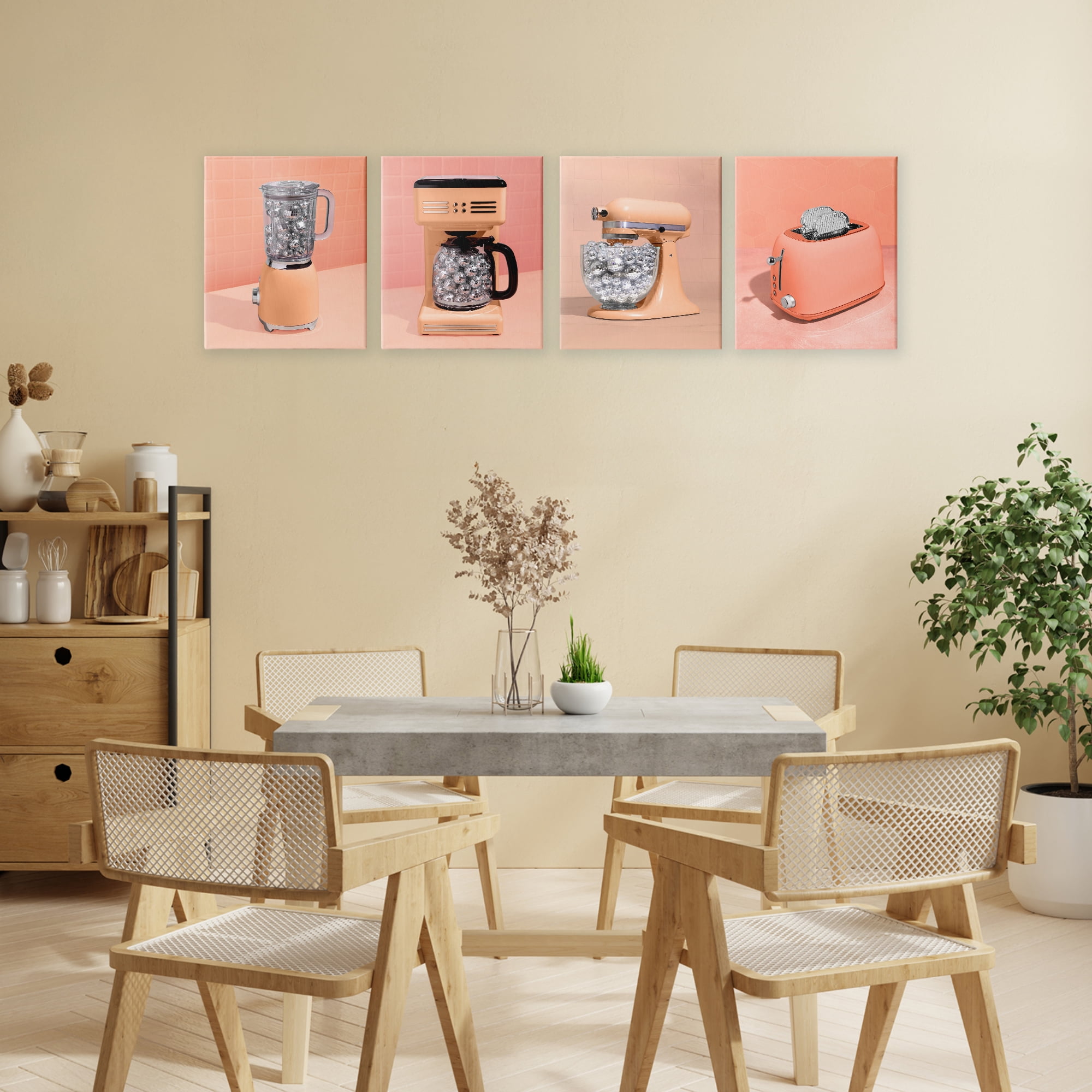 Stupell Industries Disco Drink Blender over Orange 4 Piece Canvas Wall Art Set, design by LISH Creative
