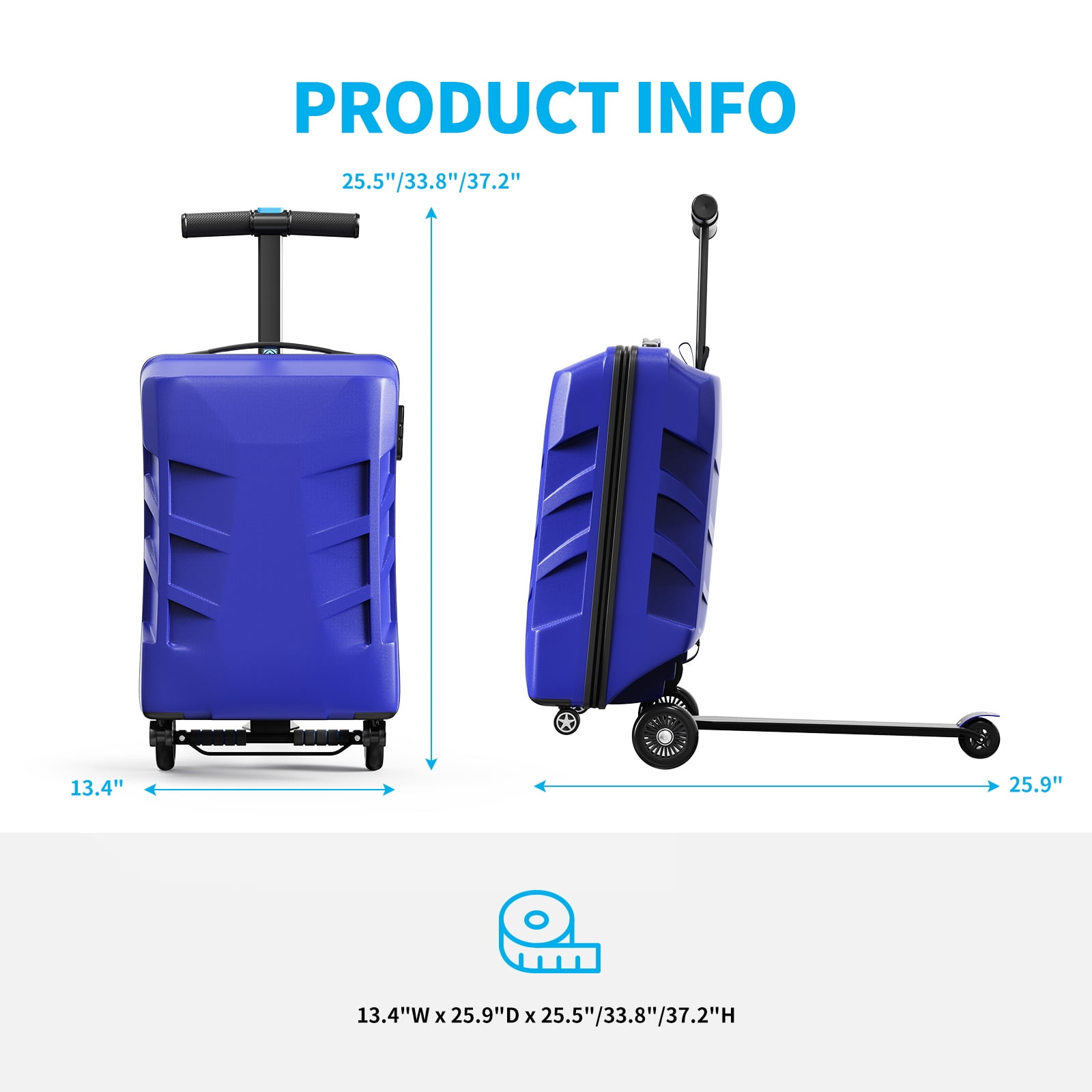 TABU Scooter Luggage for Kids & Adults, Carry on Luggage with Wheels for Kids Ages 6-15,Blue